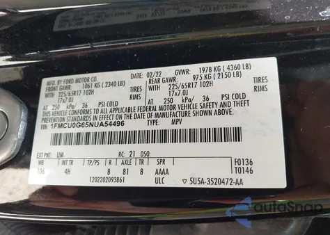 2022 Ford Escape Se from USA, damaged, VIN 1FMCU0G65NUA54496